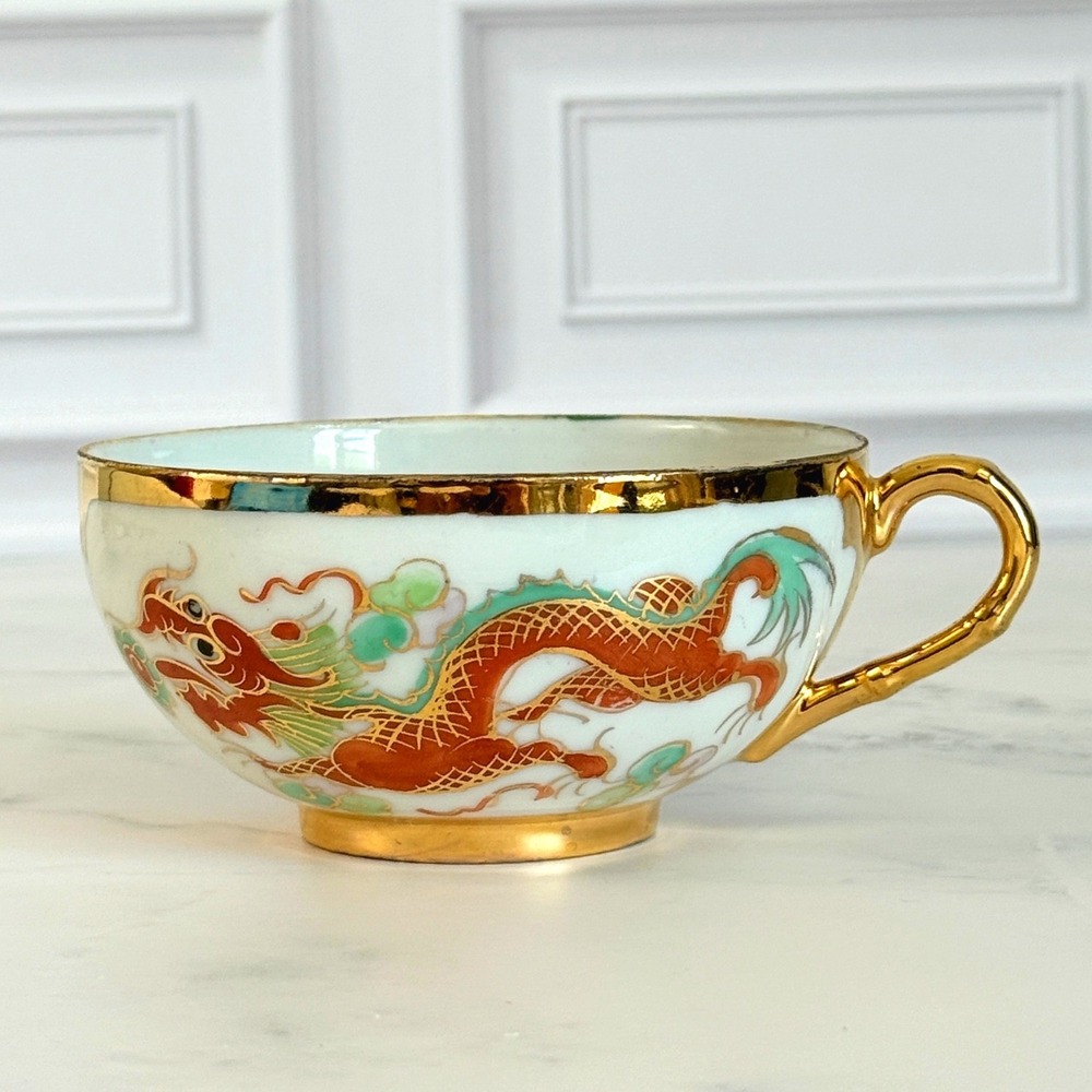 VTG Asian DragonWare and Phoenix 22K Gilded Teacup and Saucer